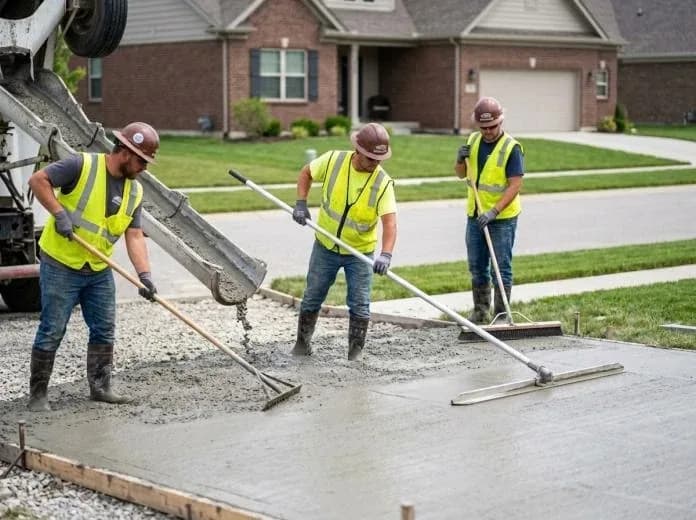 J&J General Solutions crew pouring and leveling concrete
