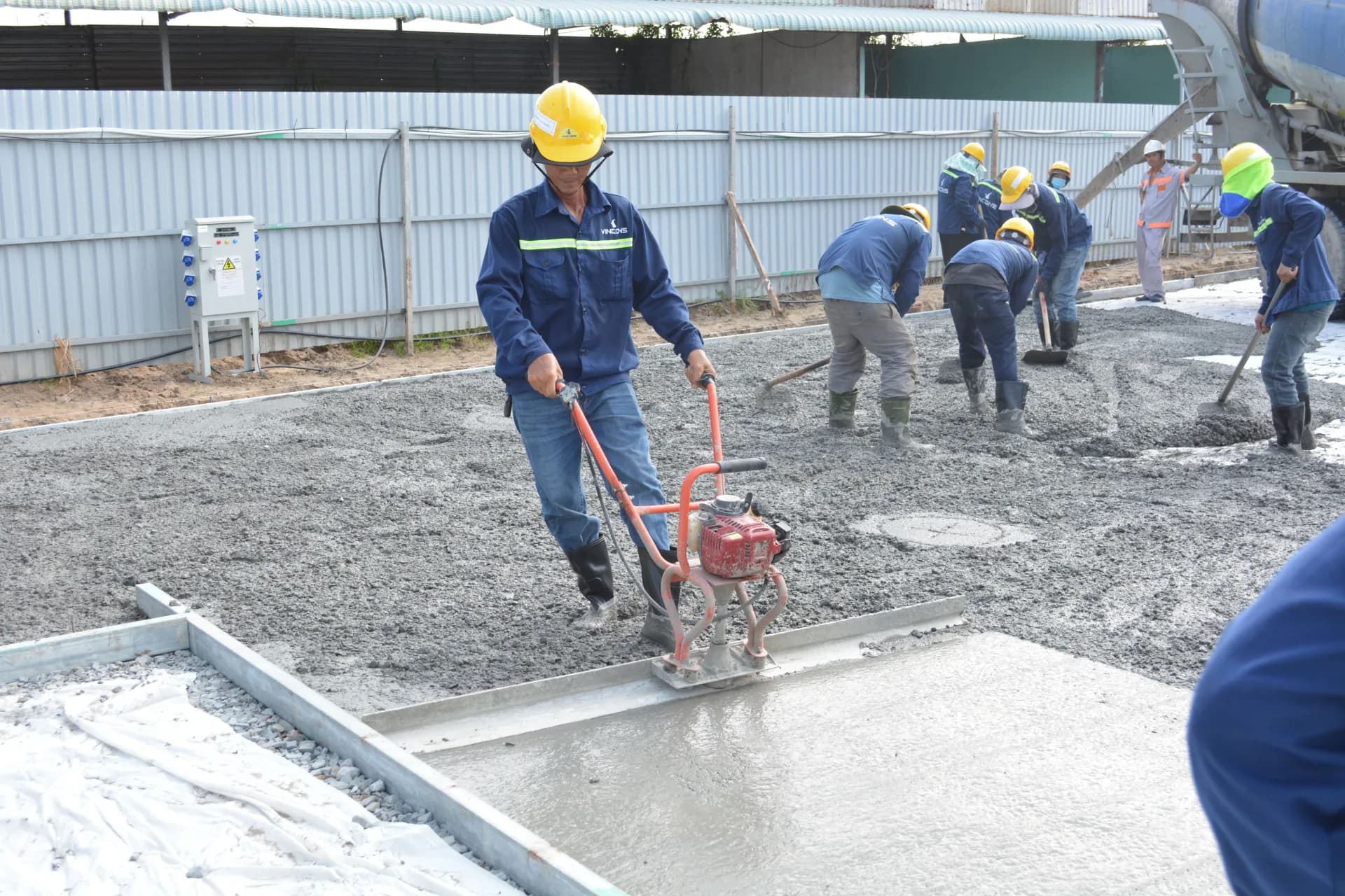 Commercial new construction site with wood concrete forms and rebar grid