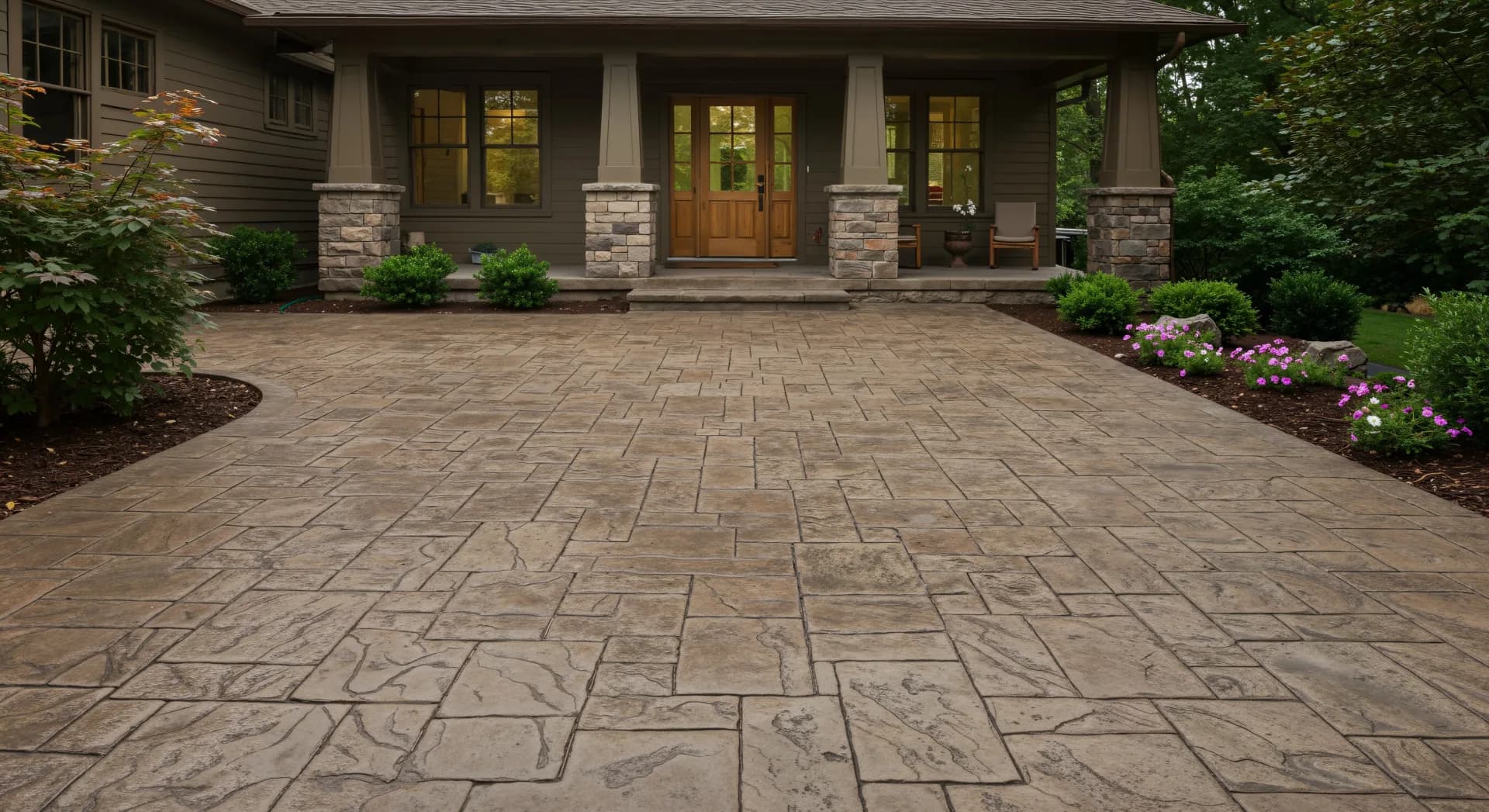 Stamped flagstone sidewalk entry in Carmel IN